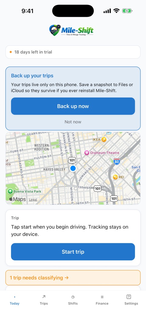 Écran Aujourd'hui de MileShift